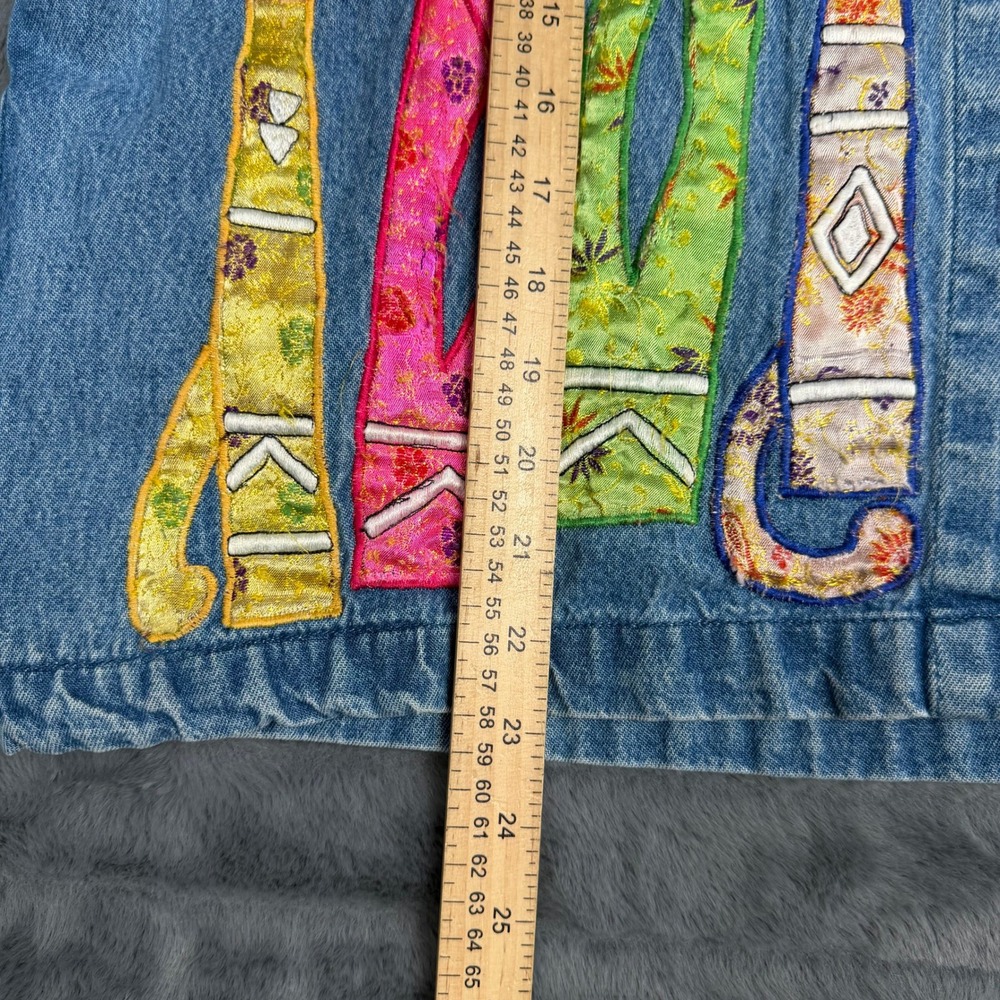 Tantrums Vintage Denim Cat Applique Jacket Blue Cotton Petite XL PXL Colorful - Picture 2 of 8